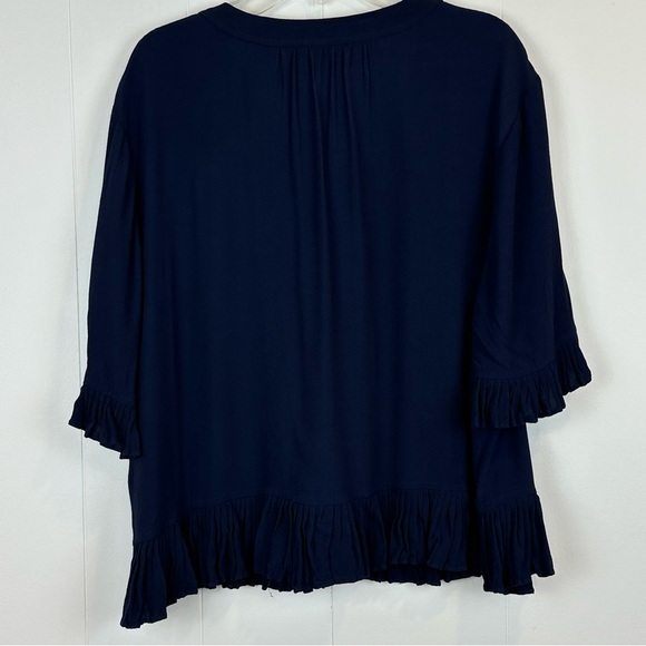 Madewell Sunpleat Navy Lace Up Short Sleeve Blouse Size XL 🔥 - Picture 2 of 7